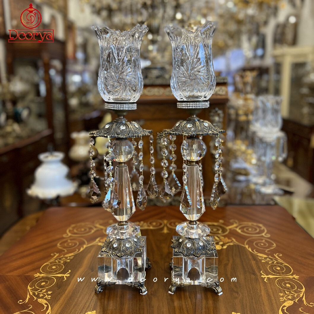 شمعدان کریستال و برنز نسترن