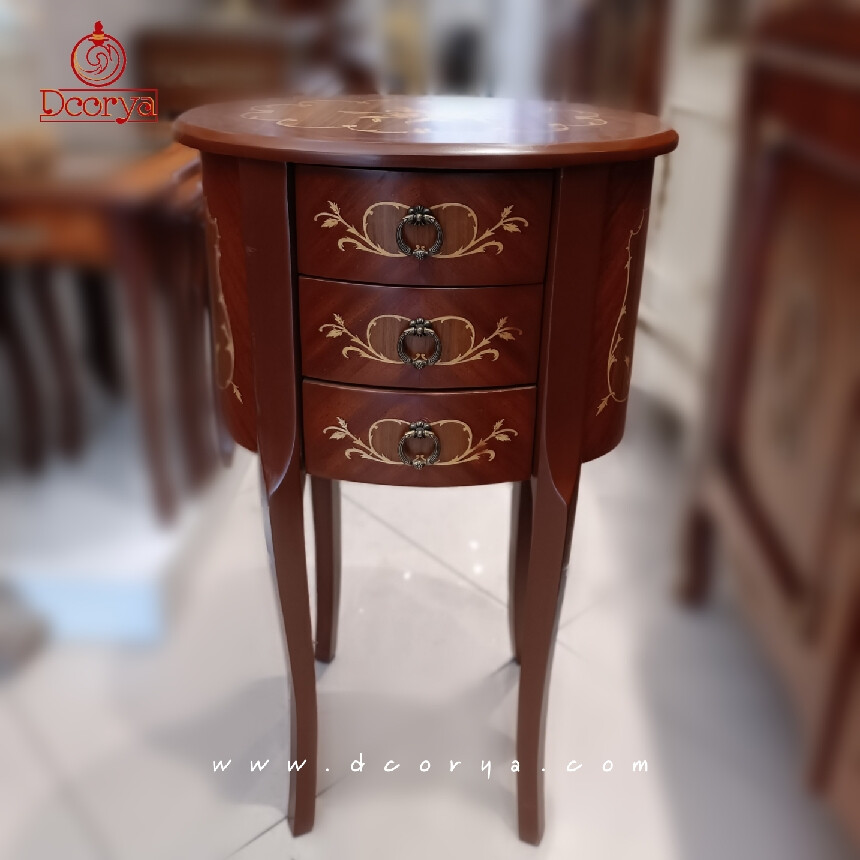 میزتلفن بیضی سه کشو معرق G007