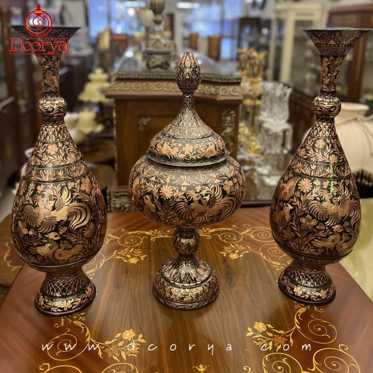 سه تیکه قلمکاری روی مس کد 001