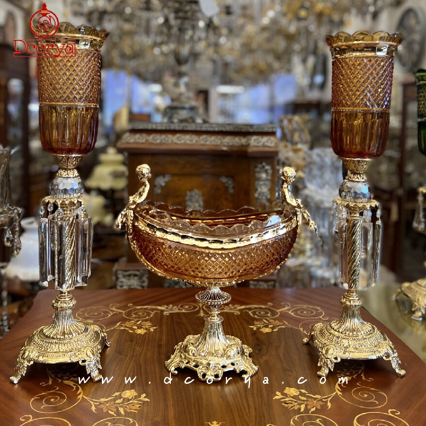 شمعدان و کشکول دوپوست عسلی