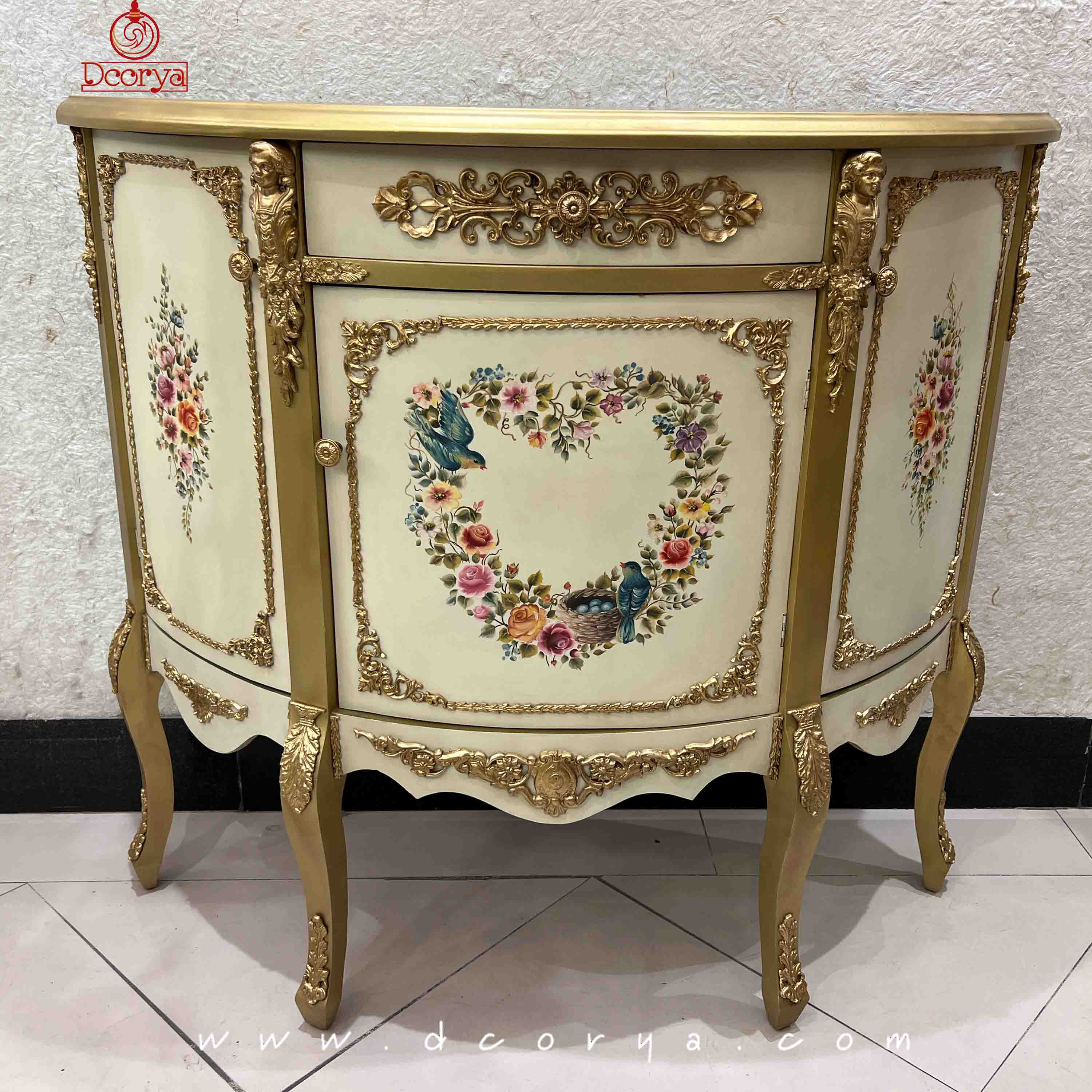 میز کنسول سه درب نیم گرد نقاشی برنزخور B084