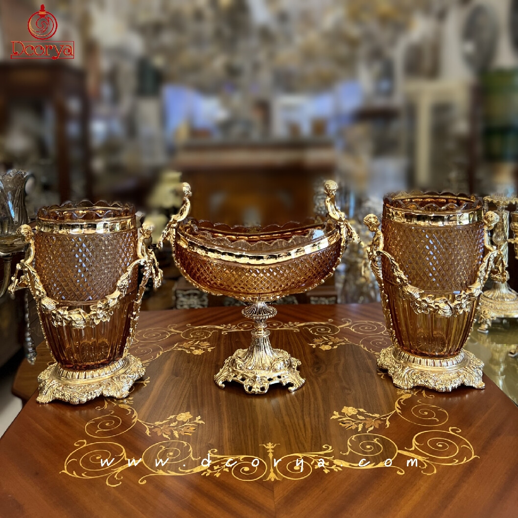 سه تیکه  یایه برنزی آبکاری طلا