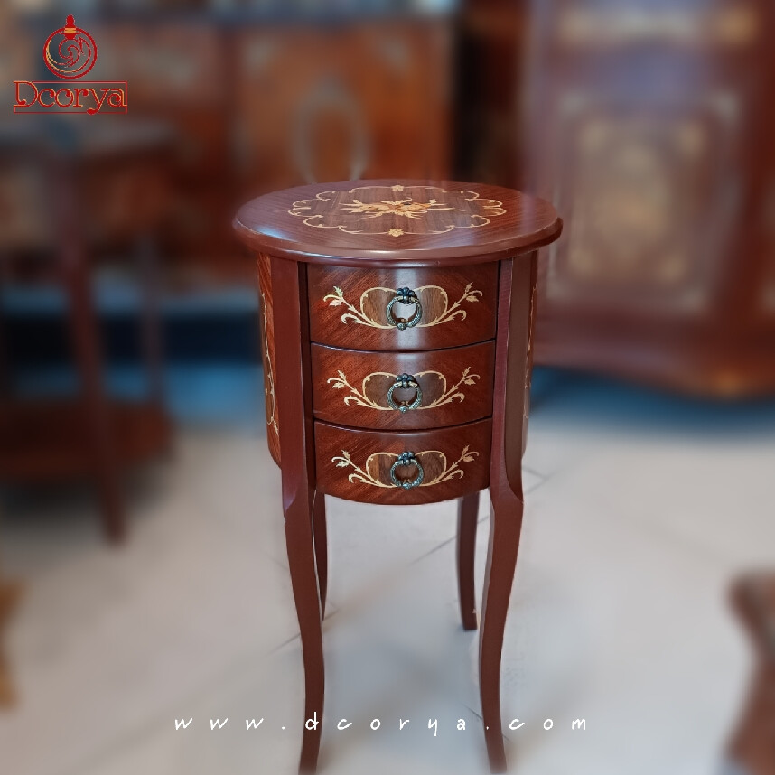 میزتلفن گرد سه کشو معرق G005