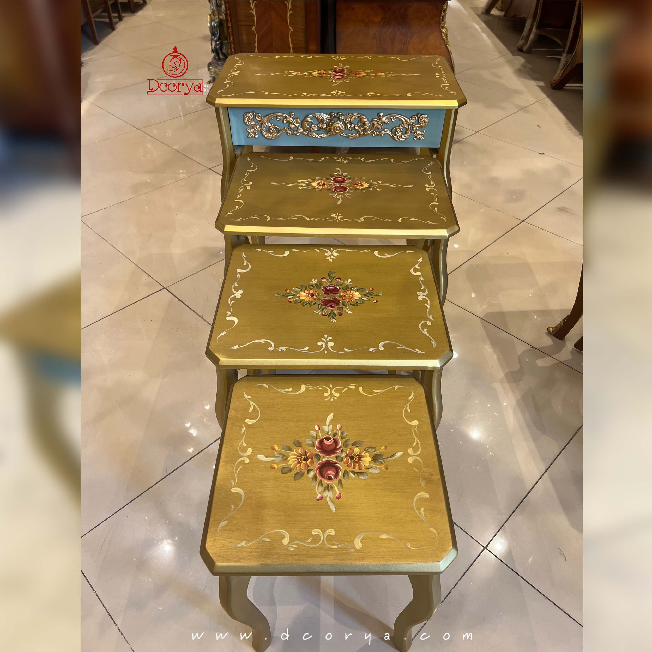میزعسلی 4 تیکه کشوخور پایه خم نقاشی برنزخور M26