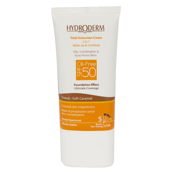 کرم ضد آفتاب کرم پودری SPF50 فاقد چربی رنگی بژ گندمی50 میلی لیتر هیدرودرم