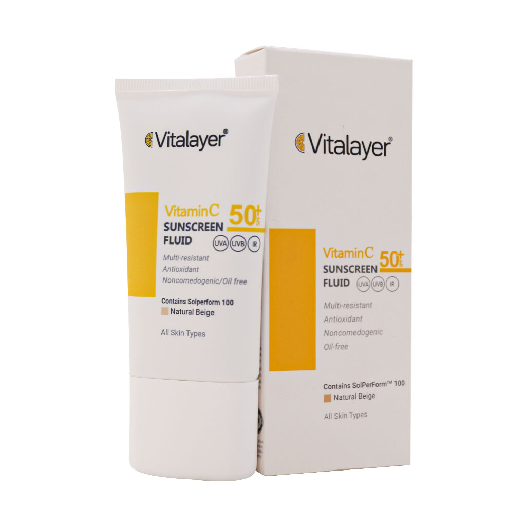 فلوئید ضد آفتاب SPF50 حاوی ویتامین C ویتالیر 50 میلی لیتر بژ طبیعی