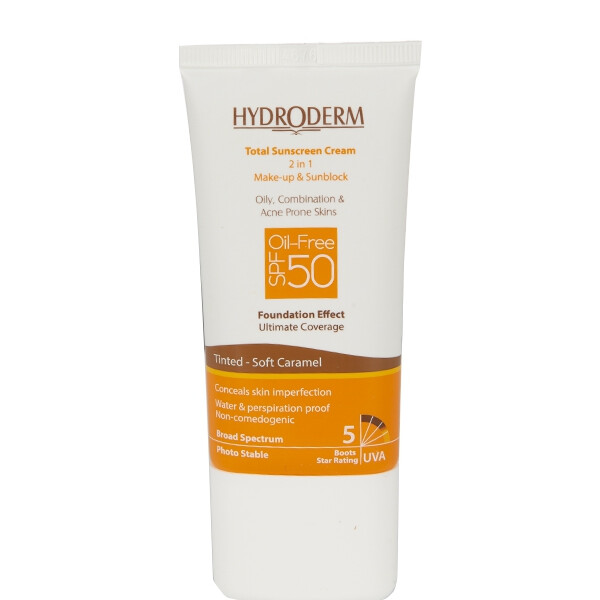 کرم ضد آفتاب کرم پودری SPF50 فاقد چربی رنگی بژ طبیعی50 میلی لیتر هیدرودرم