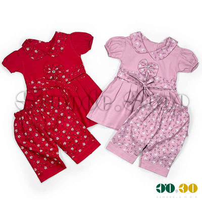پیراهن شلوارک کمرگلدار 30-35 دخترانه