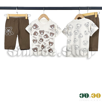 تیشرت شلوارک 35-40 خرس کرم پسرانه