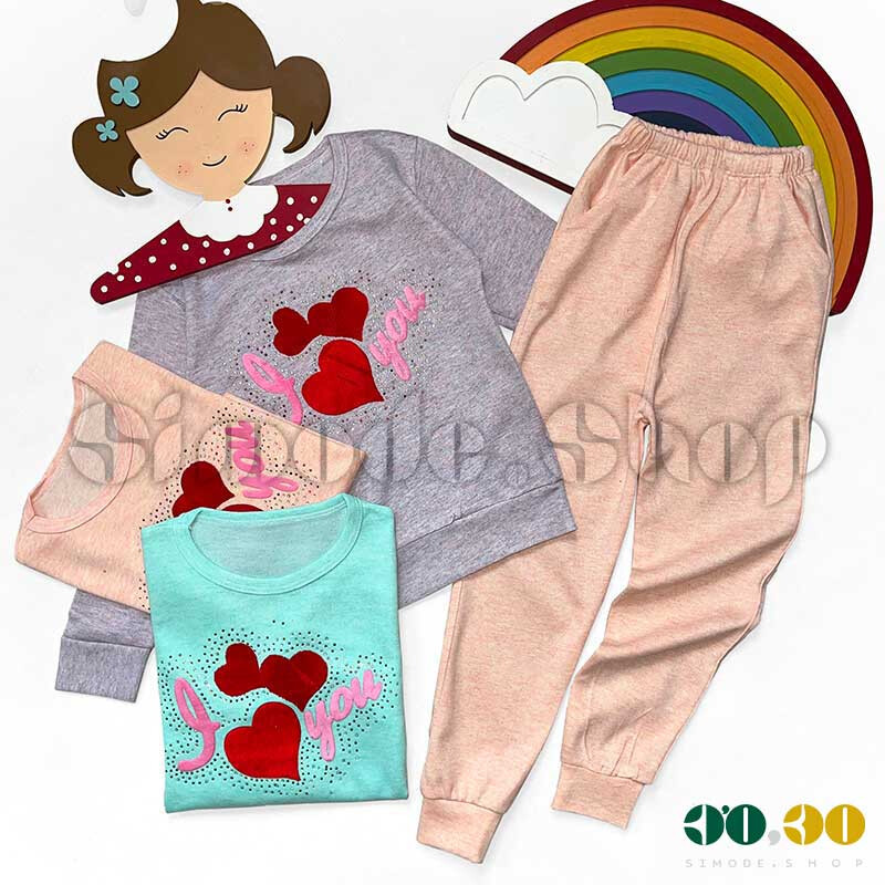 بلوز شلوار قلبی40-45 دخترانه